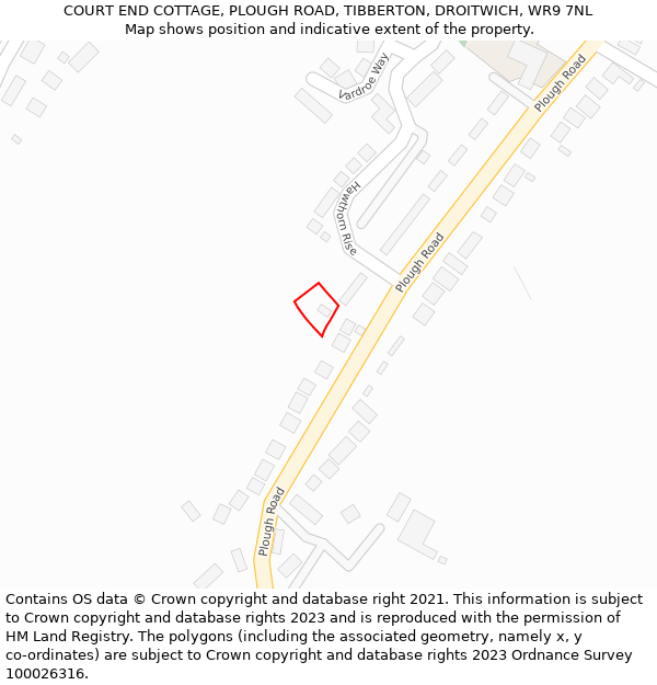 COURT END COTTAGE, PLOUGH ROAD, TIBBERTON, DROITWICH, WR9 7NL: Location map and indicative extent of plot