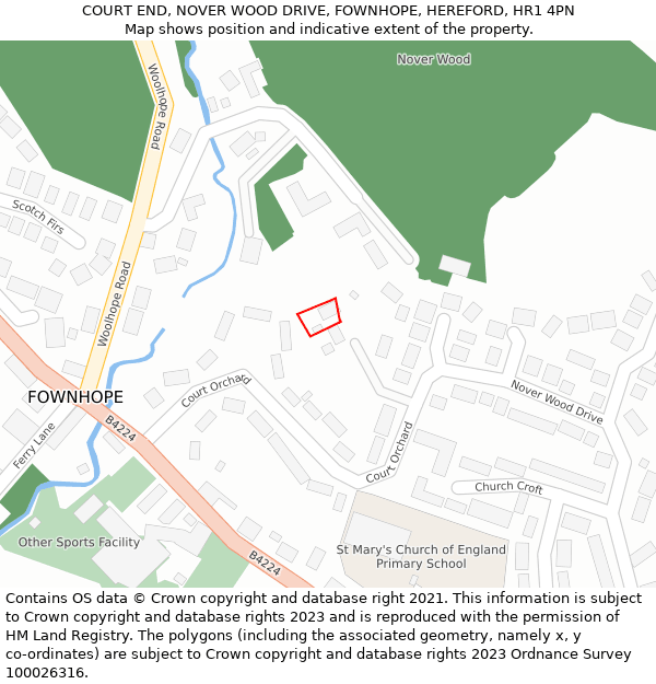 COURT END, NOVER WOOD DRIVE, FOWNHOPE, HEREFORD, HR1 4PN: Location map and indicative extent of plot