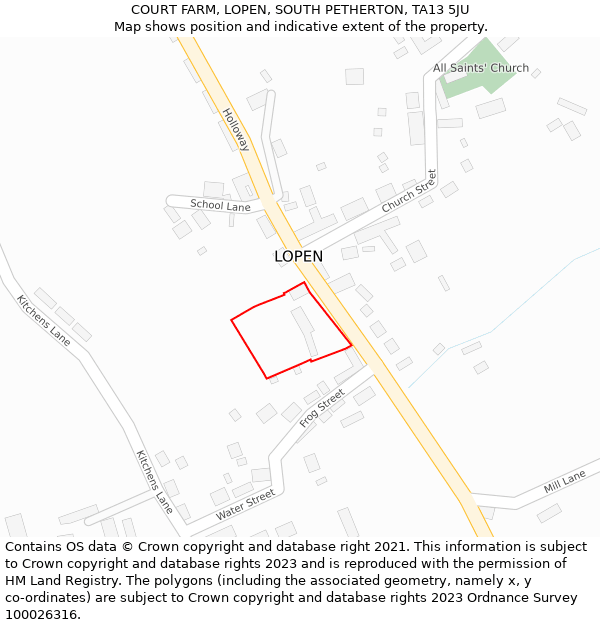 COURT FARM, LOPEN, SOUTH PETHERTON, TA13 5JU: Location map and indicative extent of plot