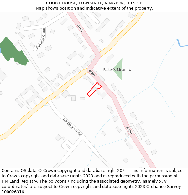 COURT HOUSE, LYONSHALL, KINGTON, HR5 3JP: Location map and indicative extent of plot