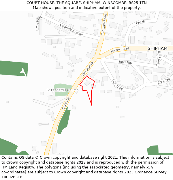 COURT HOUSE, THE SQUARE, SHIPHAM, WINSCOMBE, BS25 1TN: Location map and indicative extent of plot