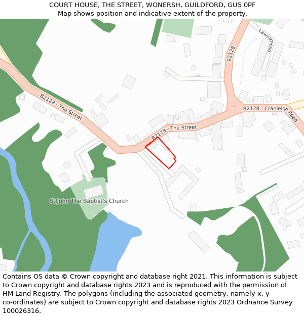 COURT HOUSE, THE STREET, WONERSH, GUILDFORD, GU5 0PF: Location map and indicative extent of plot
