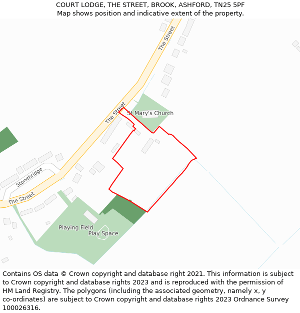 COURT LODGE, THE STREET, BROOK, ASHFORD, TN25 5PF: Location map and indicative extent of plot