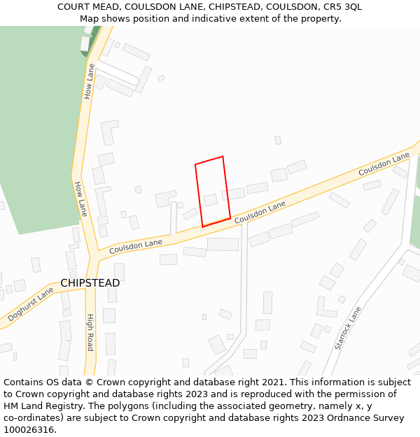 COURT MEAD, COULSDON LANE, CHIPSTEAD, COULSDON, CR5 3QL: Location map and indicative extent of plot