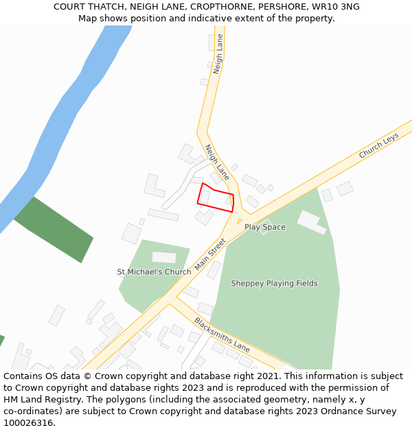COURT THATCH, NEIGH LANE, CROPTHORNE, PERSHORE, WR10 3NG: Location map and indicative extent of plot