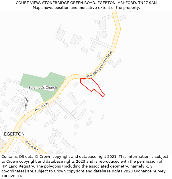 COURT VIEW, STONEBRIDGE GREEN ROAD, EGERTON, ASHFORD, TN27 9AN: Location map and indicative extent of plot