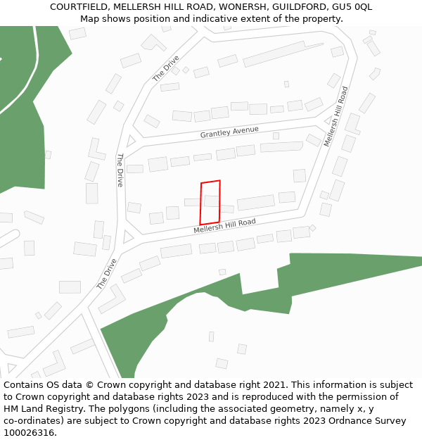 COURTFIELD, MELLERSH HILL ROAD, WONERSH, GUILDFORD, GU5 0QL: Location map and indicative extent of plot