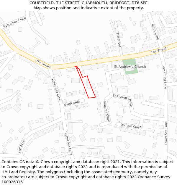 COURTFIELD, THE STREET, CHARMOUTH, BRIDPORT, DT6 6PE: Location map and indicative extent of plot