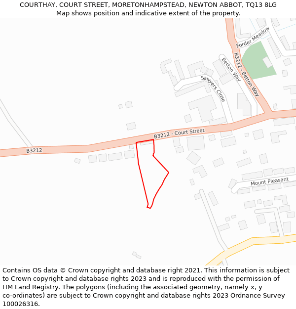 COURTHAY, COURT STREET, MORETONHAMPSTEAD, NEWTON ABBOT, TQ13 8LG: Location map and indicative extent of plot