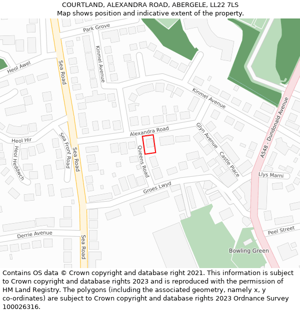 COURTLAND, ALEXANDRA ROAD, ABERGELE, LL22 7LS: Location map and indicative extent of plot