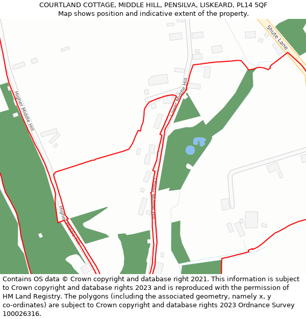 COURTLAND COTTAGE, MIDDLE HILL, PENSILVA, LISKEARD, PL14 5QF: Location map and indicative extent of plot