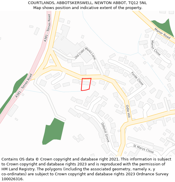 COURTLANDS, ABBOTSKERSWELL, NEWTON ABBOT, TQ12 5NL: Location map and indicative extent of plot