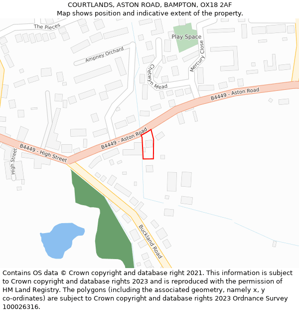 COURTLANDS, ASTON ROAD, BAMPTON, OX18 2AF: Location map and indicative extent of plot