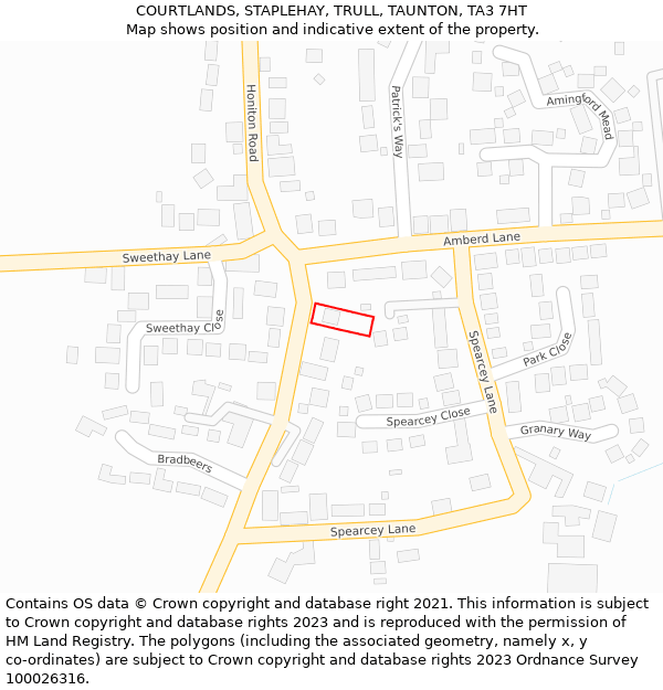 COURTLANDS, STAPLEHAY, TRULL, TAUNTON, TA3 7HT: Location map and indicative extent of plot