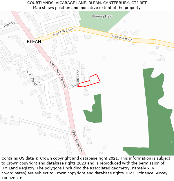 COURTLANDS, VICARAGE LANE, BLEAN, CANTERBURY, CT2 9ET: Location map and indicative extent of plot