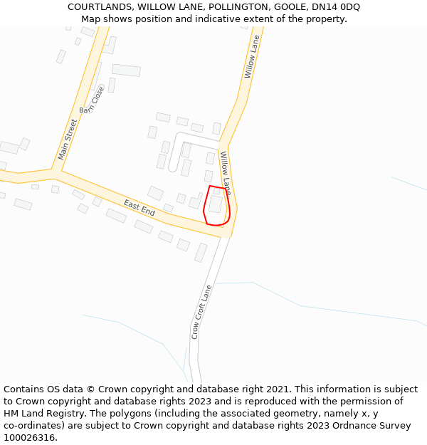 COURTLANDS, WILLOW LANE, POLLINGTON, GOOLE, DN14 0DQ: Location map and indicative extent of plot