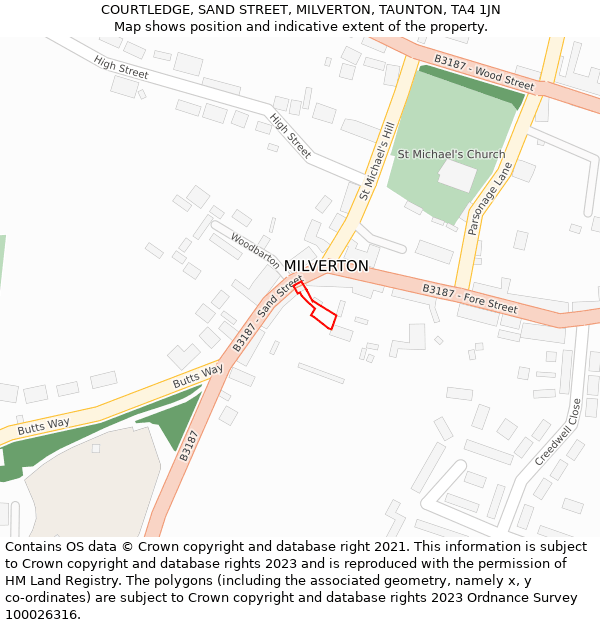 COURTLEDGE, SAND STREET, MILVERTON, TAUNTON, TA4 1JN: Location map and indicative extent of plot