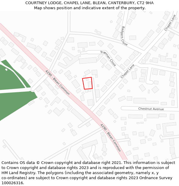 COURTNEY LODGE, CHAPEL LANE, BLEAN, CANTERBURY, CT2 9HA: Location map and indicative extent of plot