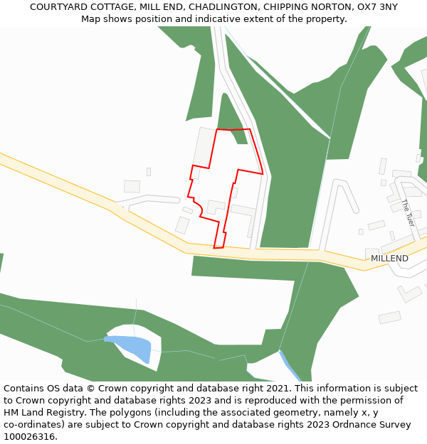 COURTYARD COTTAGE, MILL END, CHADLINGTON, CHIPPING NORTON, OX7 3NY: Location map and indicative extent of plot