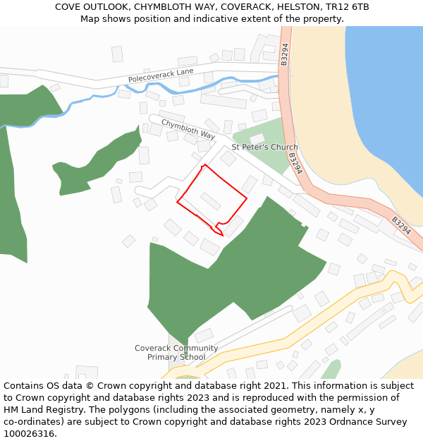 COVE OUTLOOK, CHYMBLOTH WAY, COVERACK, HELSTON, TR12 6TB: Location map and indicative extent of plot