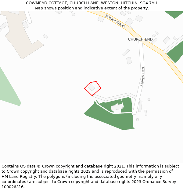 COWMEAD COTTAGE, CHURCH LANE, WESTON, HITCHIN, SG4 7AH: Location map and indicative extent of plot