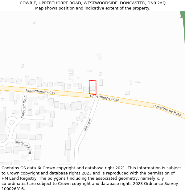 COWRIE, UPPERTHORPE ROAD, WESTWOODSIDE, DONCASTER, DN9 2AQ: Location map and indicative extent of plot