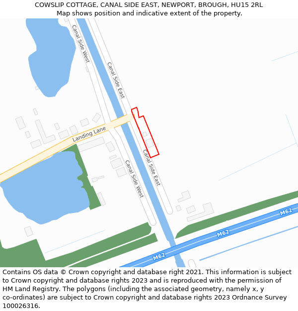 COWSLIP COTTAGE, CANAL SIDE EAST, NEWPORT, BROUGH, HU15 2RL: Location map and indicative extent of plot