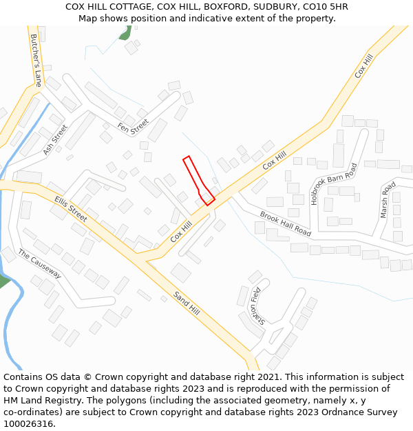 COX HILL COTTAGE, COX HILL, BOXFORD, SUDBURY, CO10 5HR: Location map and indicative extent of plot