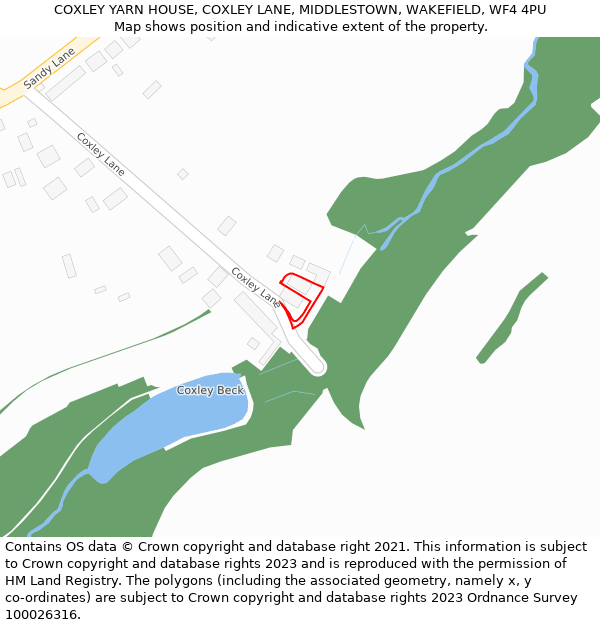 COXLEY YARN HOUSE, COXLEY LANE, MIDDLESTOWN, WAKEFIELD, WF4 4PU: Location map and indicative extent of plot