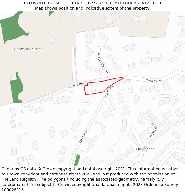 COXWOLD HOUSE, THE CHASE, OXSHOTT, LEATHERHEAD, KT22 0HR: Location map and indicative extent of plot