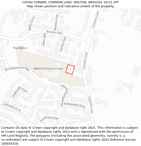 COYSH CORNER, COMMON LANE, WELTON, BROUGH, HU15 1PT: Location map and indicative extent of plot