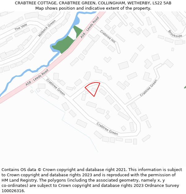 CRABTREE COTTAGE, CRABTREE GREEN, COLLINGHAM, WETHERBY, LS22 5AB: Location map and indicative extent of plot