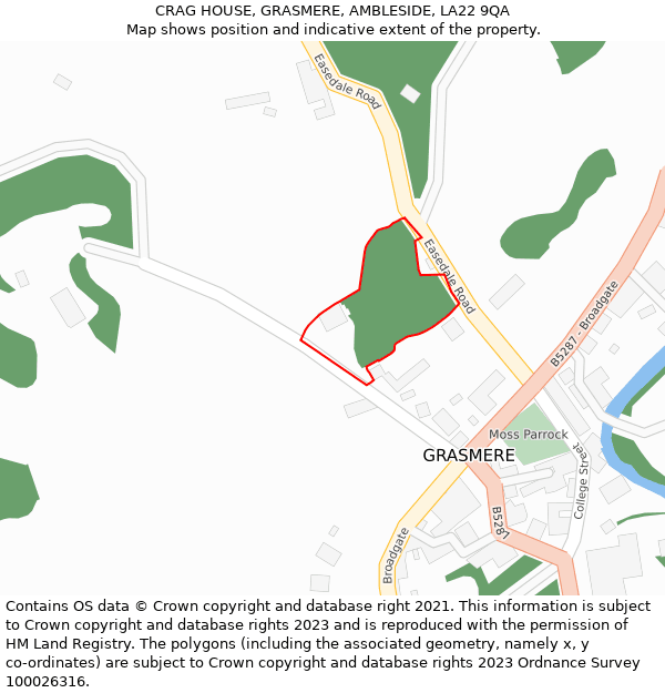 CRAG HOUSE, GRASMERE, AMBLESIDE, LA22 9QA: Location map and indicative extent of plot