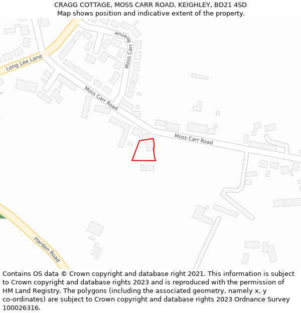 CRAGG COTTAGE, MOSS CARR ROAD, KEIGHLEY, BD21 4SD: Location map and indicative extent of plot