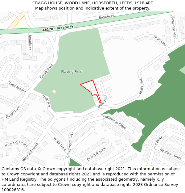 CRAGG HOUSE, WOOD LANE, HORSFORTH, LEEDS, LS18 4PE: Location map and indicative extent of plot