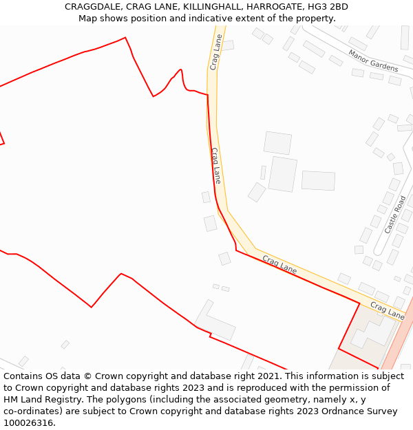 CRAGGDALE, CRAG LANE, KILLINGHALL, HARROGATE, HG3 2BD: Location map and indicative extent of plot