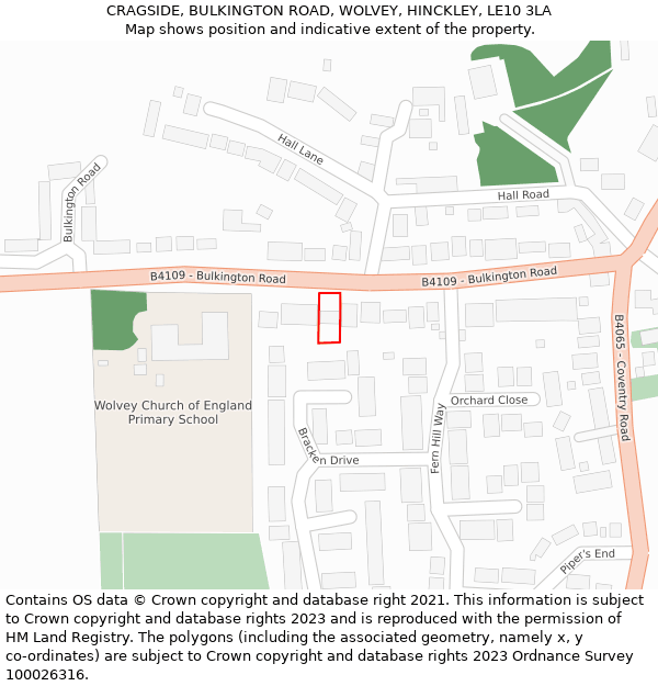 CRAGSIDE, BULKINGTON ROAD, WOLVEY, HINCKLEY, LE10 3LA: Location map and indicative extent of plot