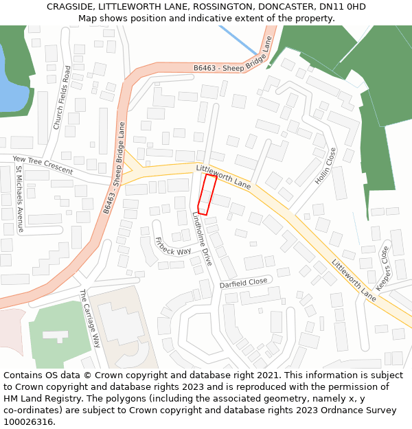 CRAGSIDE, LITTLEWORTH LANE, ROSSINGTON, DONCASTER, DN11 0HD: Location map and indicative extent of plot