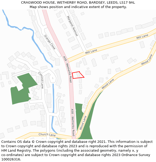 CRAGWOOD HOUSE, WETHERBY ROAD, BARDSEY, LEEDS, LS17 9AL: Location map and indicative extent of plot