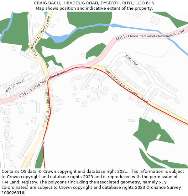 CRAIG BACH, HIRADDUG ROAD, DYSERTH, RHYL, LL18 6HS: Location map and indicative extent of plot