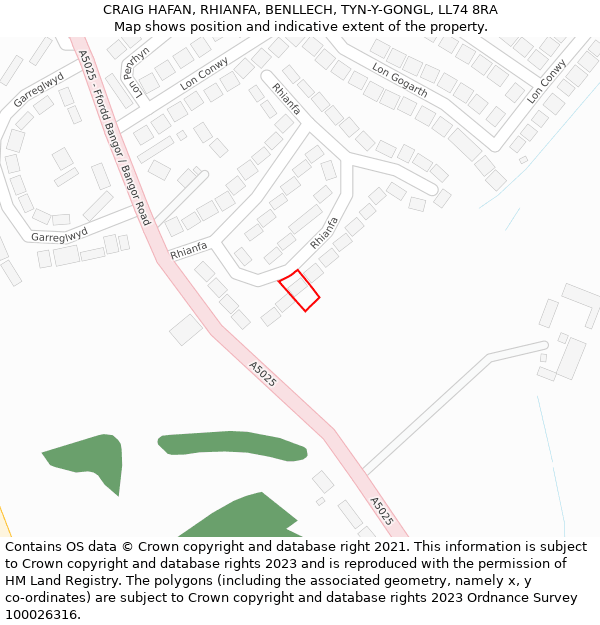 CRAIG HAFAN, RHIANFA, BENLLECH, TYN-Y-GONGL, LL74 8RA: Location map and indicative extent of plot