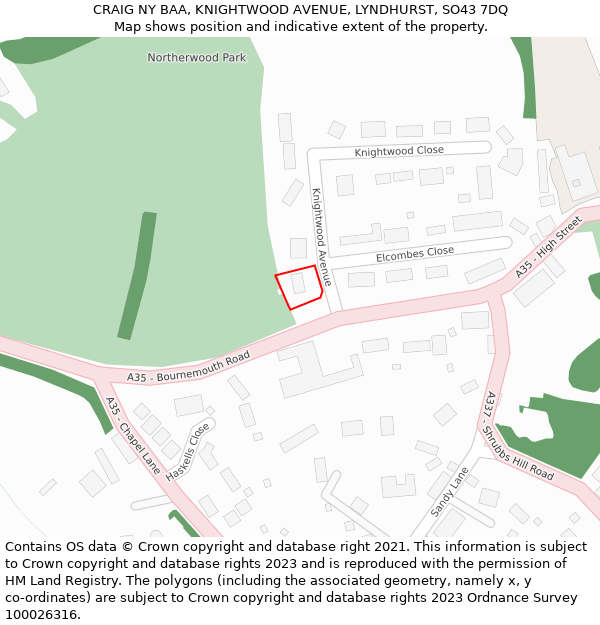 CRAIG NY BAA, KNIGHTWOOD AVENUE, LYNDHURST, SO43 7DQ: Location map and indicative extent of plot