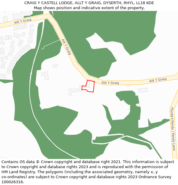 CRAIG Y CASTELL LODGE, ALLT Y GRAIG, DYSERTH, RHYL, LL18 6DE: Location map and indicative extent of plot