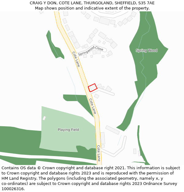 CRAIG Y DON, COTE LANE, THURGOLAND, SHEFFIELD, S35 7AE: Location map and indicative extent of plot