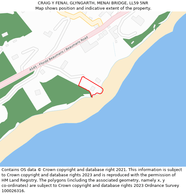 CRAIG Y FENAI, GLYNGARTH, MENAI BRIDGE, LL59 5NR: Location map and indicative extent of plot