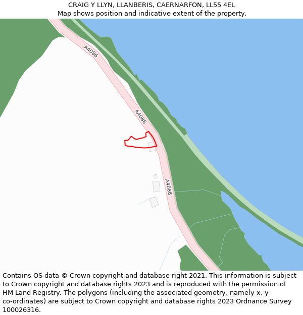 CRAIG Y LLYN, LLANBERIS, CAERNARFON, LL55 4EL: Location map and indicative extent of plot