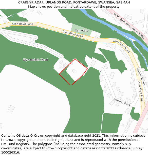 CRAIG YR ADAR, UPLANDS ROAD, PONTARDAWE, SWANSEA, SA8 4AH: Location map and indicative extent of plot