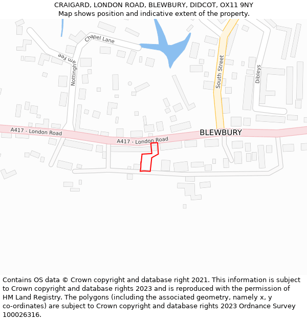 CRAIGARD, LONDON ROAD, BLEWBURY, DIDCOT, OX11 9NY: Location map and indicative extent of plot