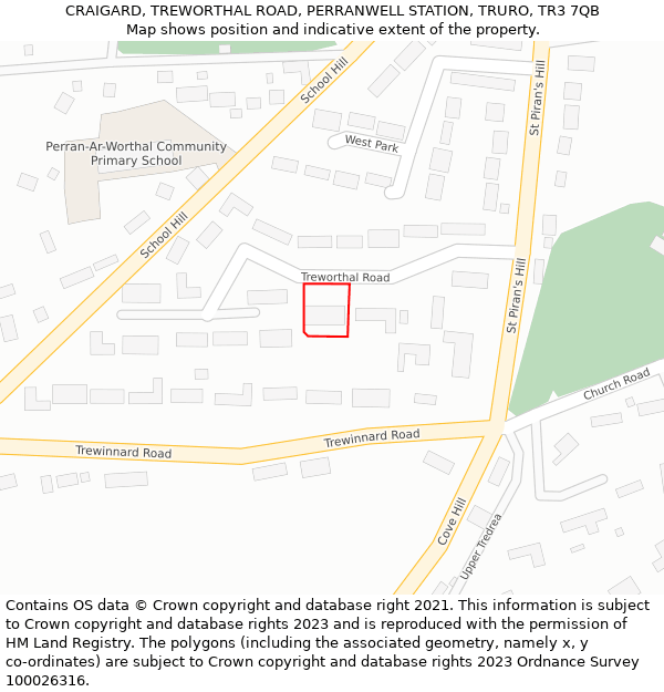 CRAIGARD, TREWORTHAL ROAD, PERRANWELL STATION, TRURO, TR3 7QB: Location map and indicative extent of plot