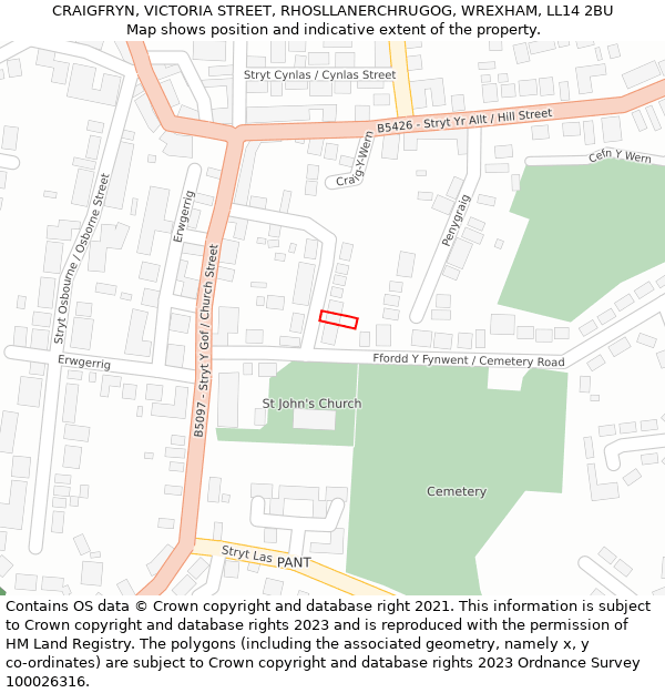 CRAIGFRYN, VICTORIA STREET, RHOSLLANERCHRUGOG, WREXHAM, LL14 2BU: Location map and indicative extent of plot